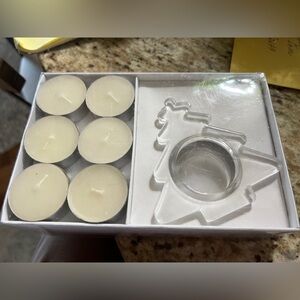 Christmas candle set, 6 tea lights and glass candle holder